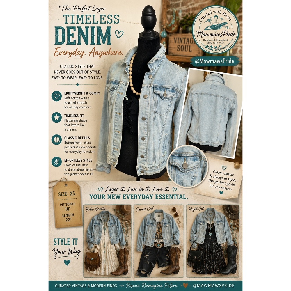 Universal Thread Light Wash Denim Jacket XS Western Boho Coastal Cowgirl